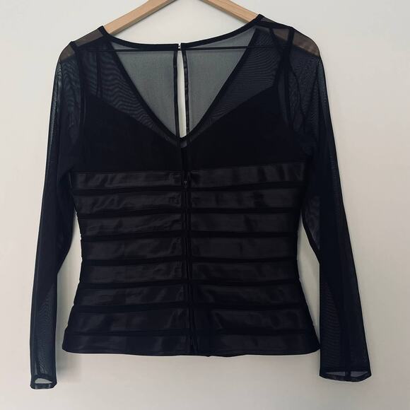 Vintage Dressbarn Women's Black Ribbed 90s Goth V-neck Corset Style Blouse sz 10 - Picture 6 of 13